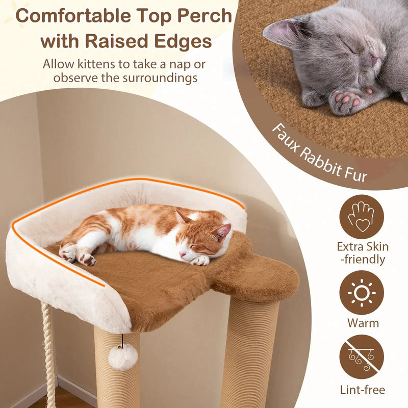 44 Inches Modern Cat Tree for Indoor Cats with Plush Padded Perch and Dangling Ball-Coffee by DirectDeals