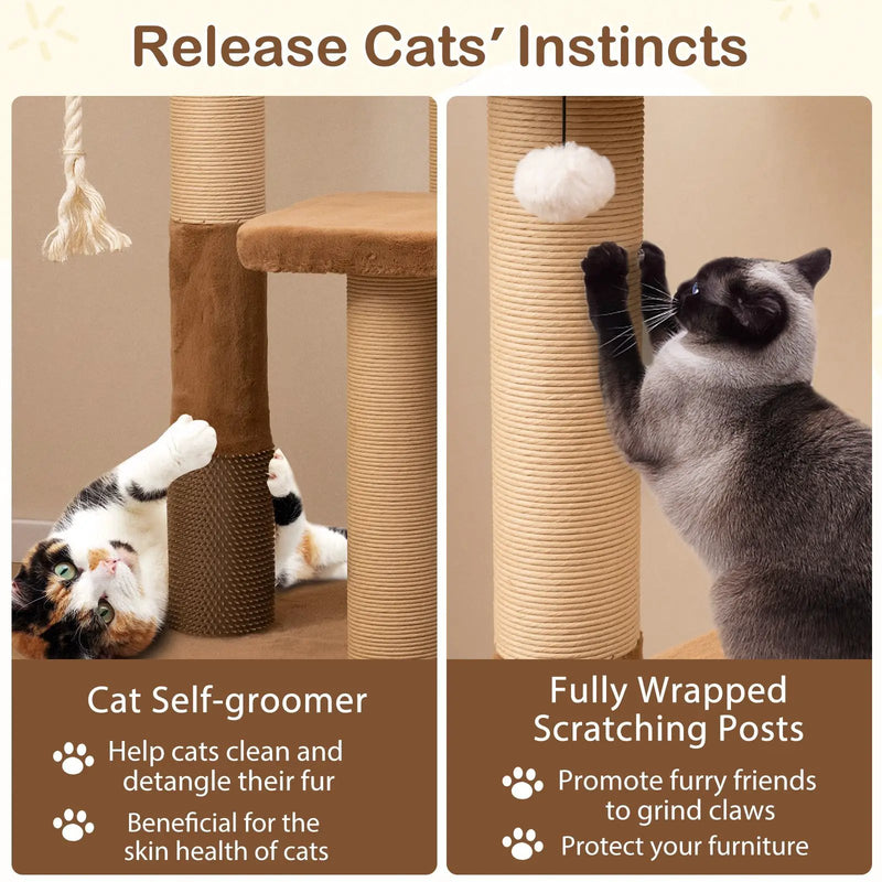 44 Inches Modern Cat Tree for Indoor Cats with Plush Padded Perch and Dangling Ball-Coffee by DirectDeals