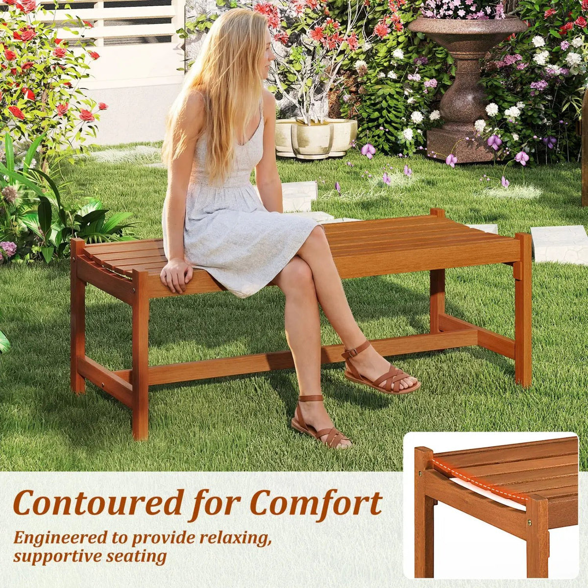 44" Patio Wood Bench Set of, photo 15 of 16
