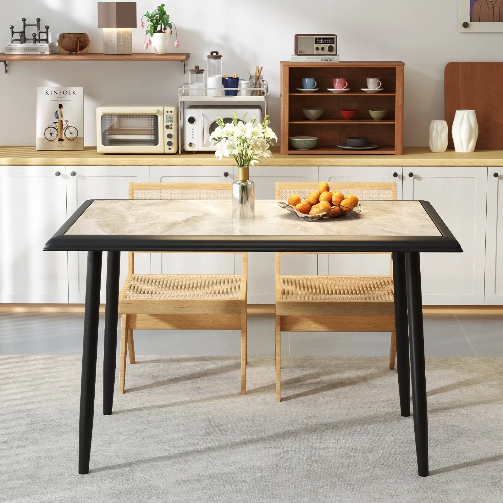Sintered Stone Dining Table 44" Rectangular Kitchen Table with Metal Frame Indoor Modern Breakfast Table for Living Room Dining Room-Golden by DirectDeals