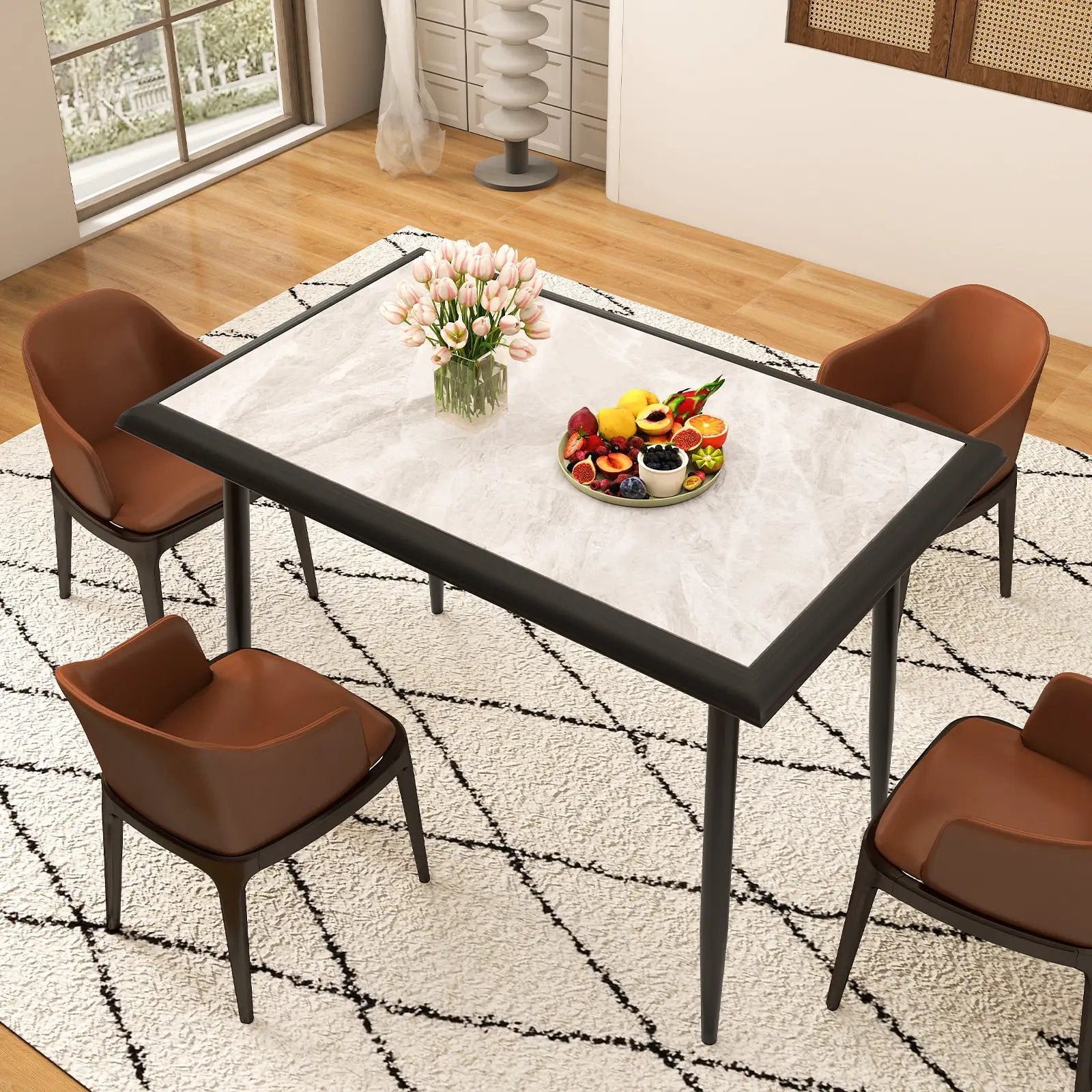 Sintered Stone Dining Table 44" Rectangular Kitchen Table with Metal Frame Indoor Modern Breakfast Table for Living Room Dining Room-Golden by DirectDeals