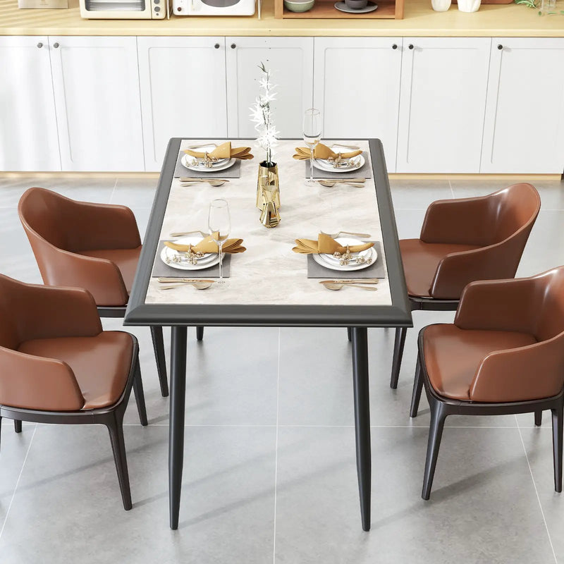Sintered Stone Dining Table 44" Rectangular Kitchen Table with Metal Frame Indoor Modern Breakfast Table for Living Room Dining Room-Golden by DirectDeals