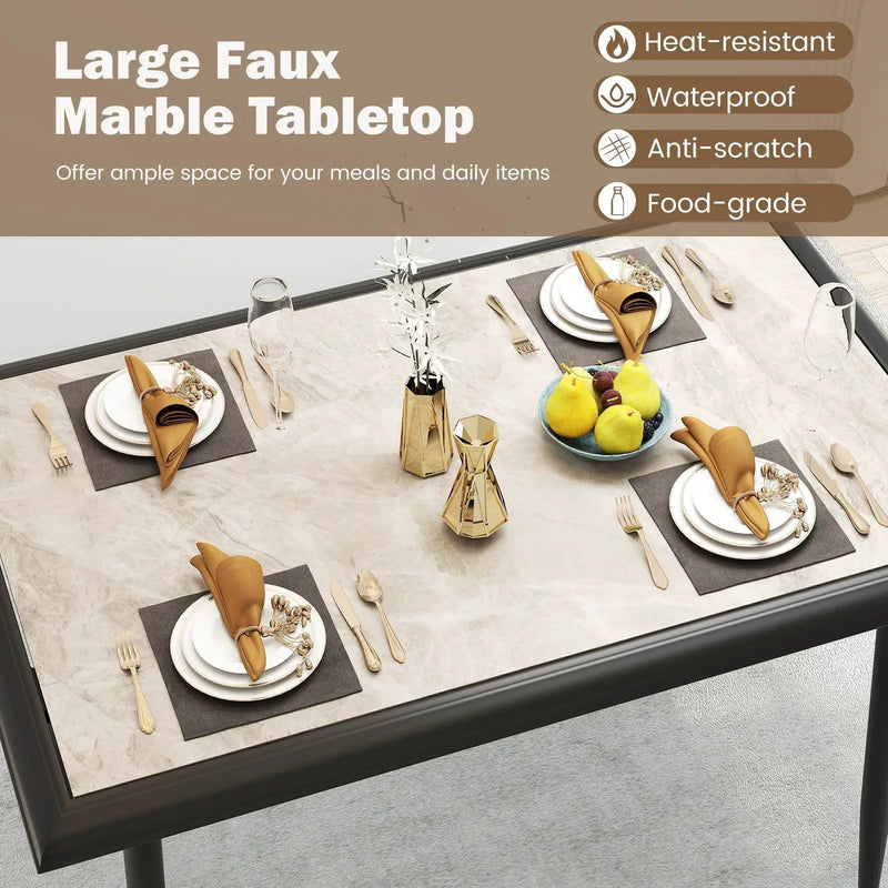 Sintered Stone Dining Table 44" Rectangular Kitchen Table with Metal Frame Indoor Modern Breakfast Table for Living Room Dining Room-Golden by DirectDeals