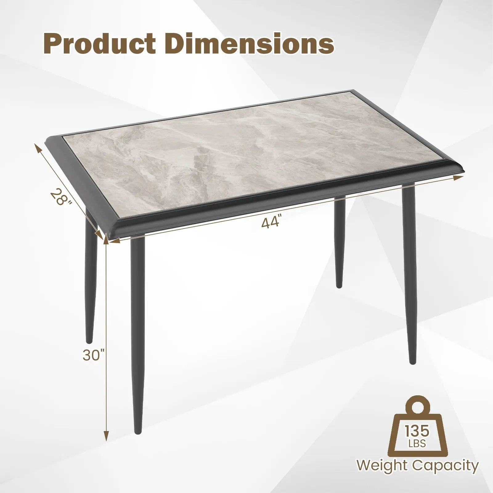 Sintered Stone Dining Table 44" Rectangular Kitchen Table with Metal Frame Indoor Modern Breakfast Table for Living Room Dining Room-Golden by DirectDeals