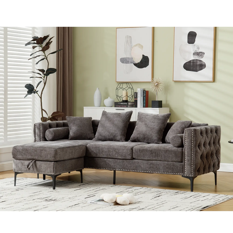 L Shaped Sectional Convertible Sofa with Storage Ottoman and Modern Tufted style by BLAKHOM