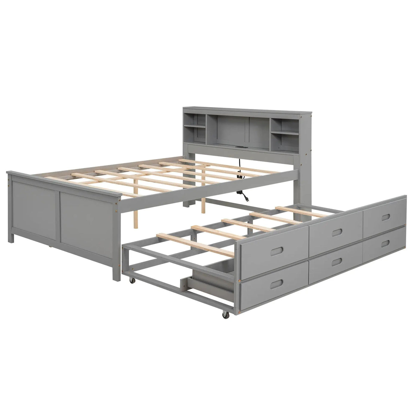 Platform Bed With Storage Headboard, USB, Trundle And 3 Drawers by HouseOfZazla