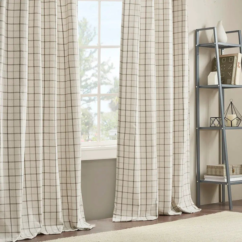 Plaid Rod Pocket and Back Tab Curtain Panel with Fleece Lining Natural 50x95 by HouseOfZazla