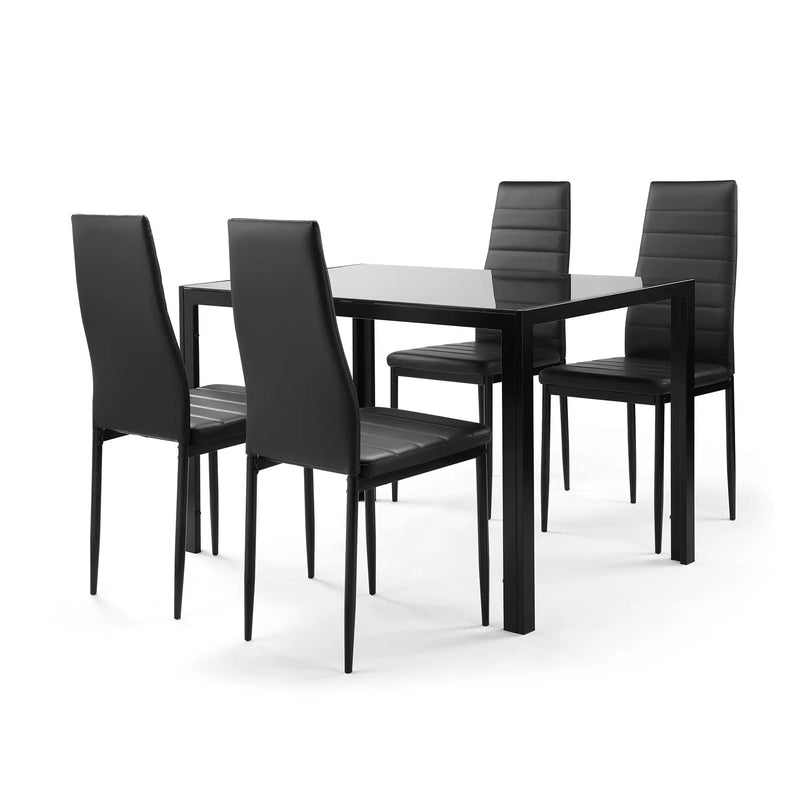 5 Pieces Dining Table Set For 4, Kitchen Room Tempered Glass Dining Table, 4 Faux Leather Chairs - Black by HouseOfZazla