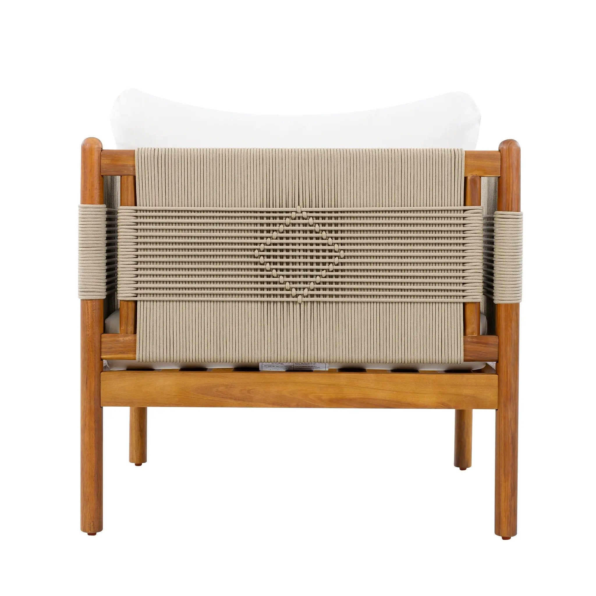 Outdoor Acacia Wood Club Chair with Diamond Rope Weave & Cushions, Teak Finish by HouseOfZazla