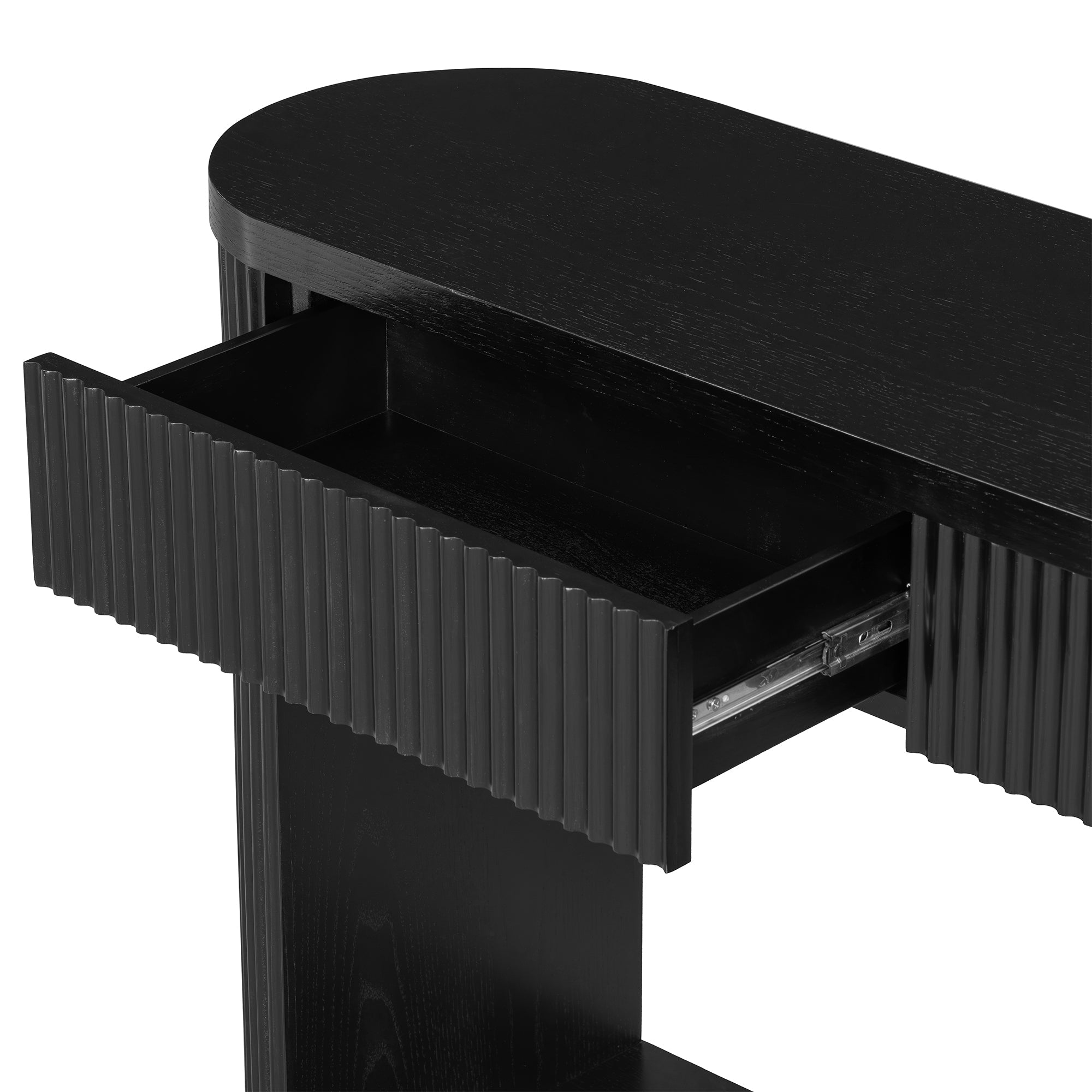 TREXM Oval Fluted Console Table with 2 Drawers and Bottom Shelf by HouseOfZazla