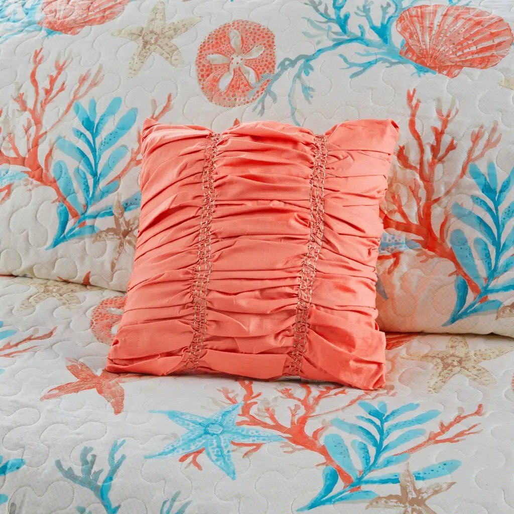 6 Piece Cotton Sateen Quilt Set with Throw Pillows Coral Full/Queen by HouseOfZazla