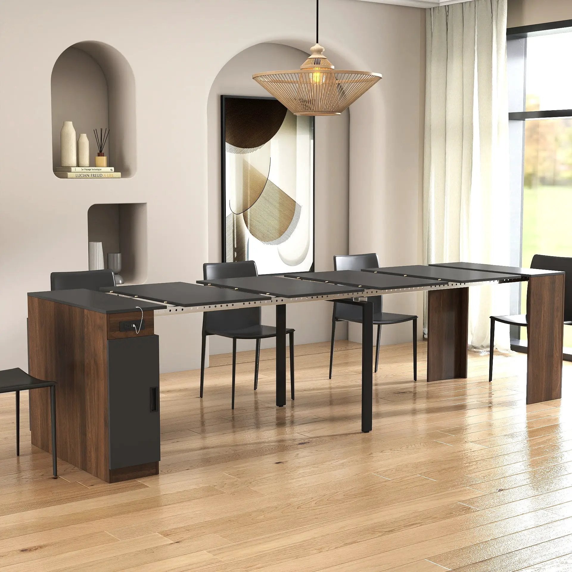 Modern Multifunctional Extendable Dining Table with Outlet by HouseOfZazla