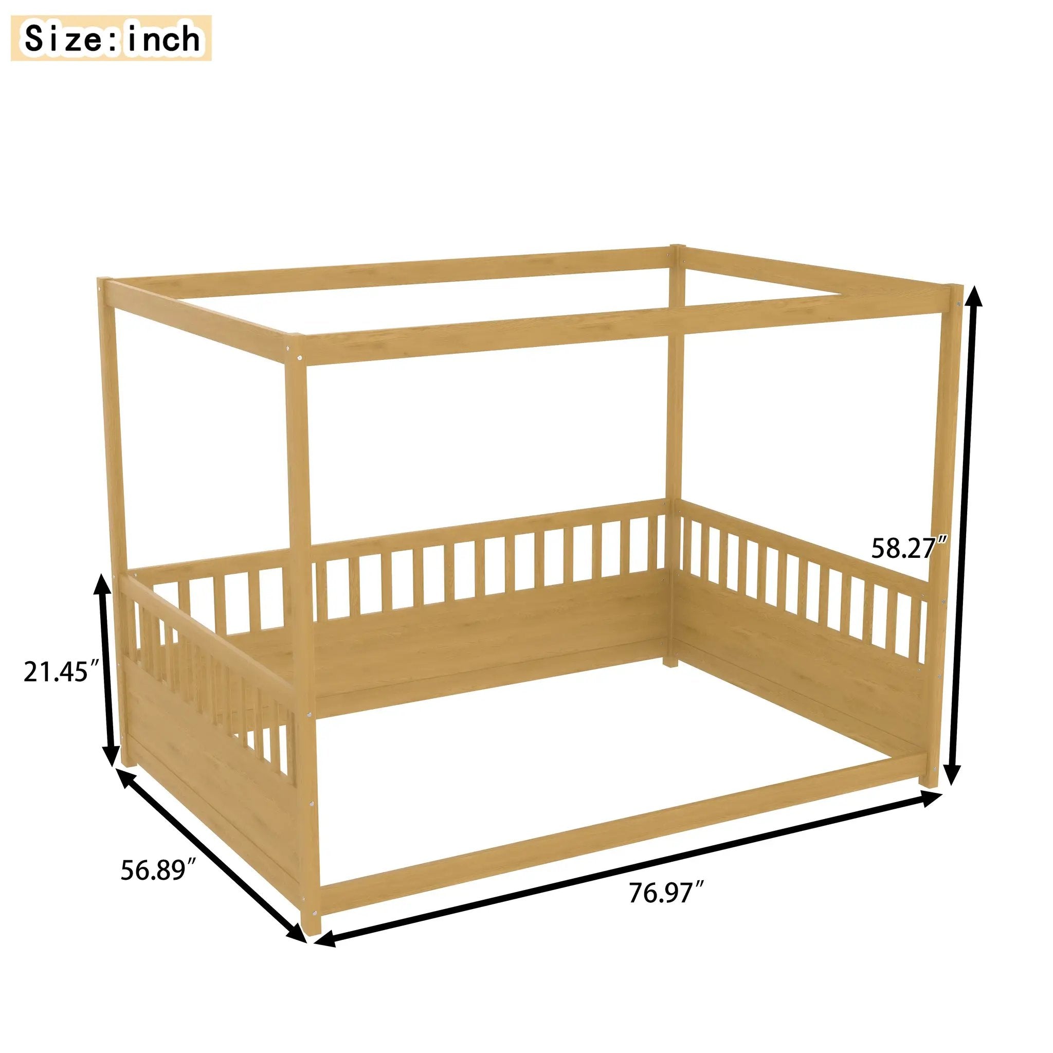 Full Size Canopy Bed Frame with Guardrails for Kids by HouseOfZazla
