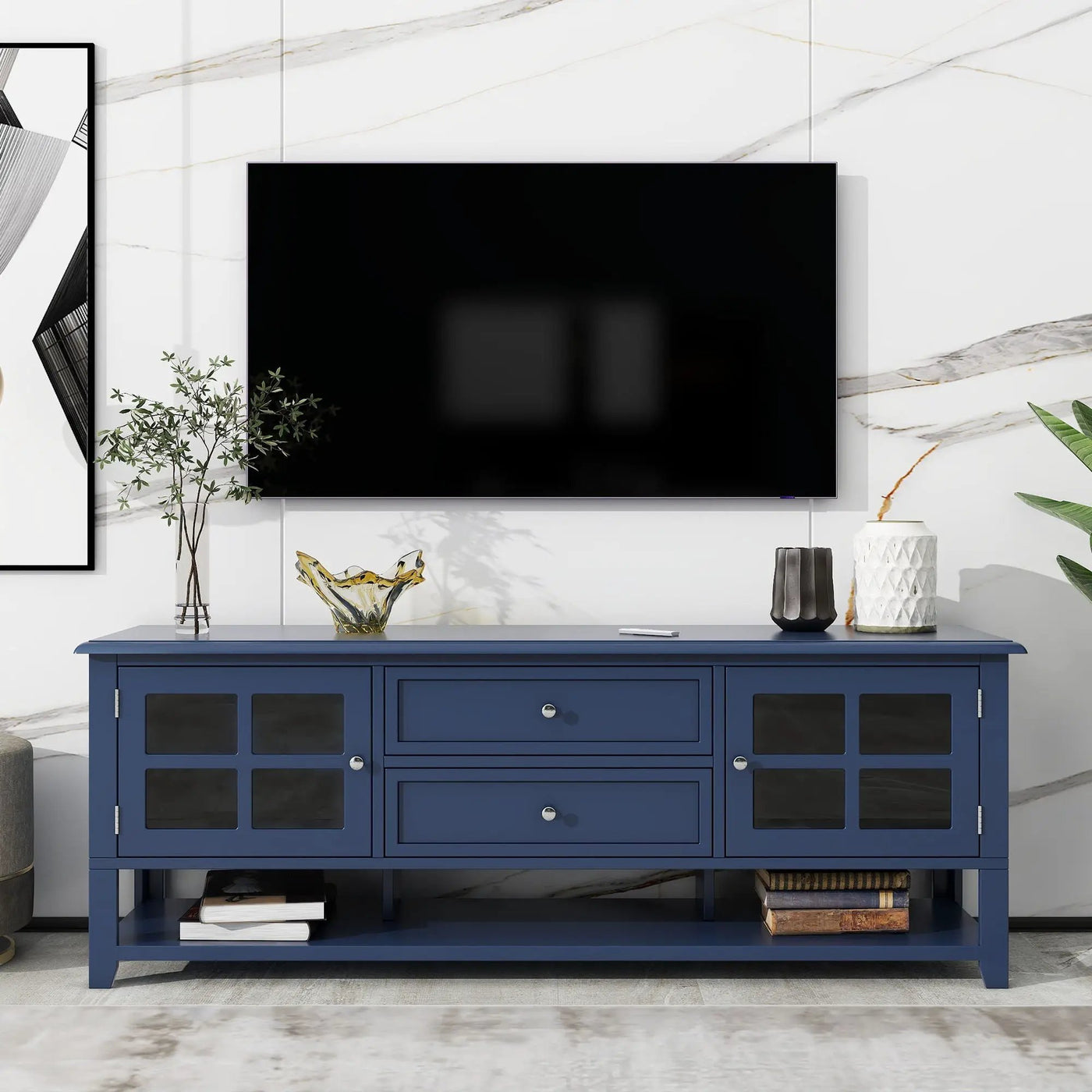 TV Stand, Entertainment Center With Dual Drawers And Hidden Storage, Cabinet With Soft Closing Doors And Sleek Panel Design by Unique Piece Furniture
