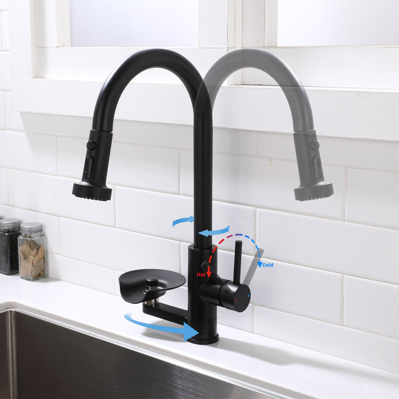 3 In 1 Kitchen Faucet With Press Type Glass Rinser, High Arc Pull Down Sprayer by HouseOfZazla