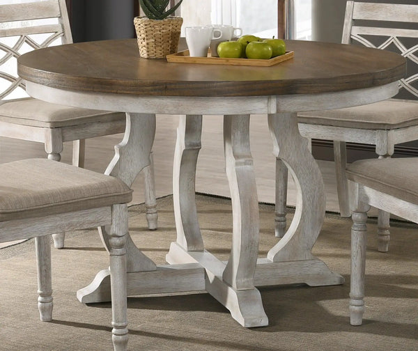 Havanna - Wide Vintage Round Dining Table With Off White Colored Base - Walnut