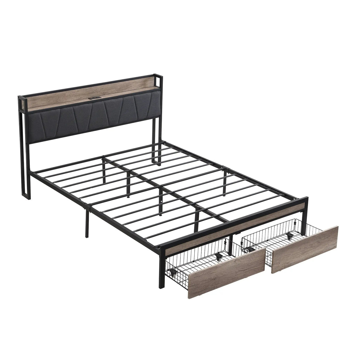 Modern Bed Frame With LED Lights, Upholstered Headboard, USB Charging by Unique Piece Furniture