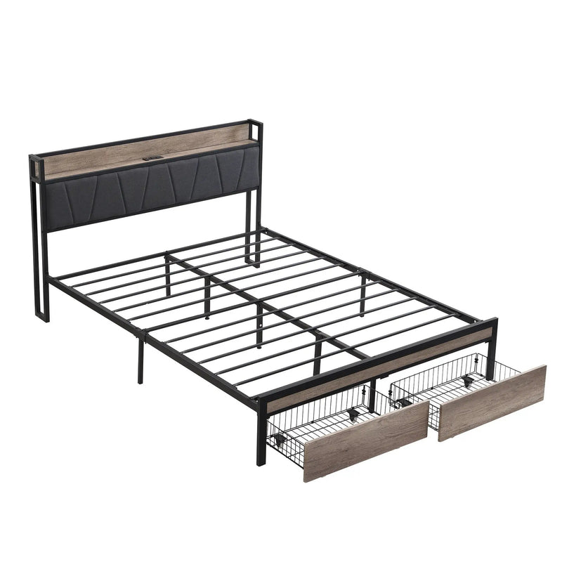 Modern Bed Frame With LED Lights, Upholstered Headboard, USB Charging by Unique Piece Furniture