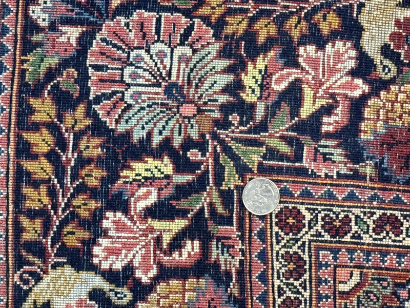 Red Persian Kashan Rug 4x6, Very Fine 260 KPSI, Red and Navy Blue Persian Carpet, Semi Open Field by Jewel Rugs