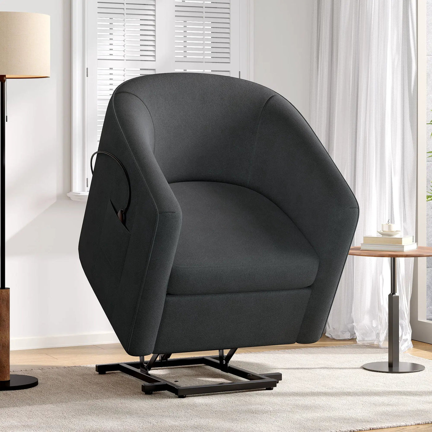 Power Lift Recliner Barrel Shape Reclining Chair With Footrest And Side Pocket by Unique Piece Furniture