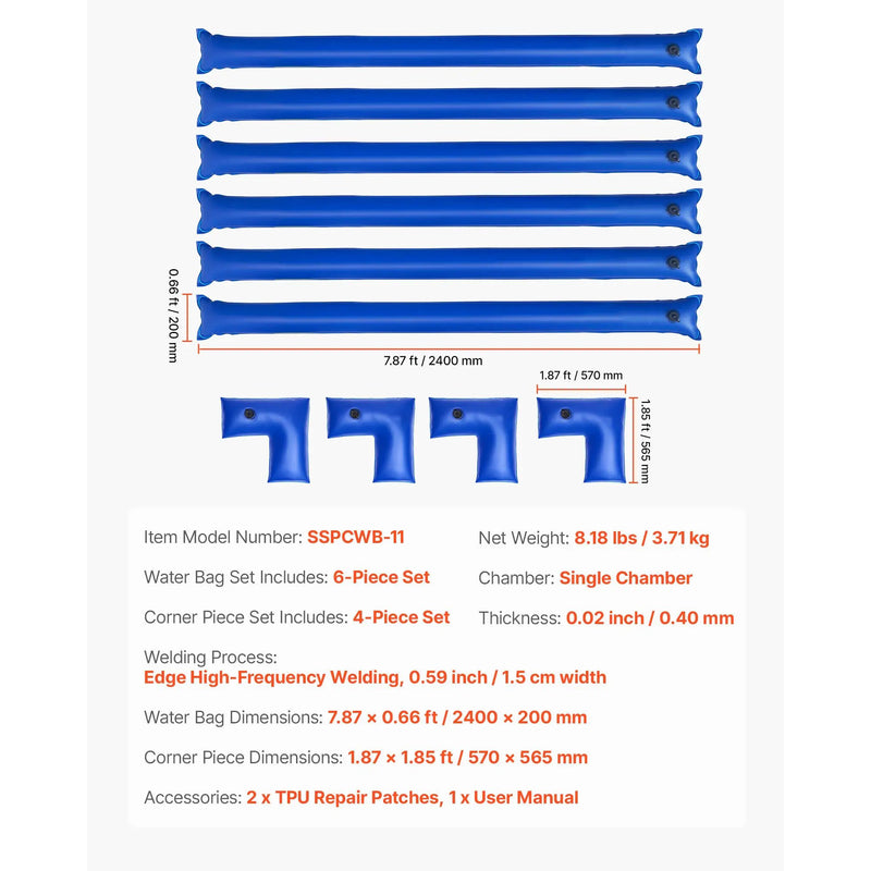 26 Gauge 6-Pack 4ft Single Chamber Pool Cover Water Bags with 4 Corner Water Tubes by HouseOfZazla