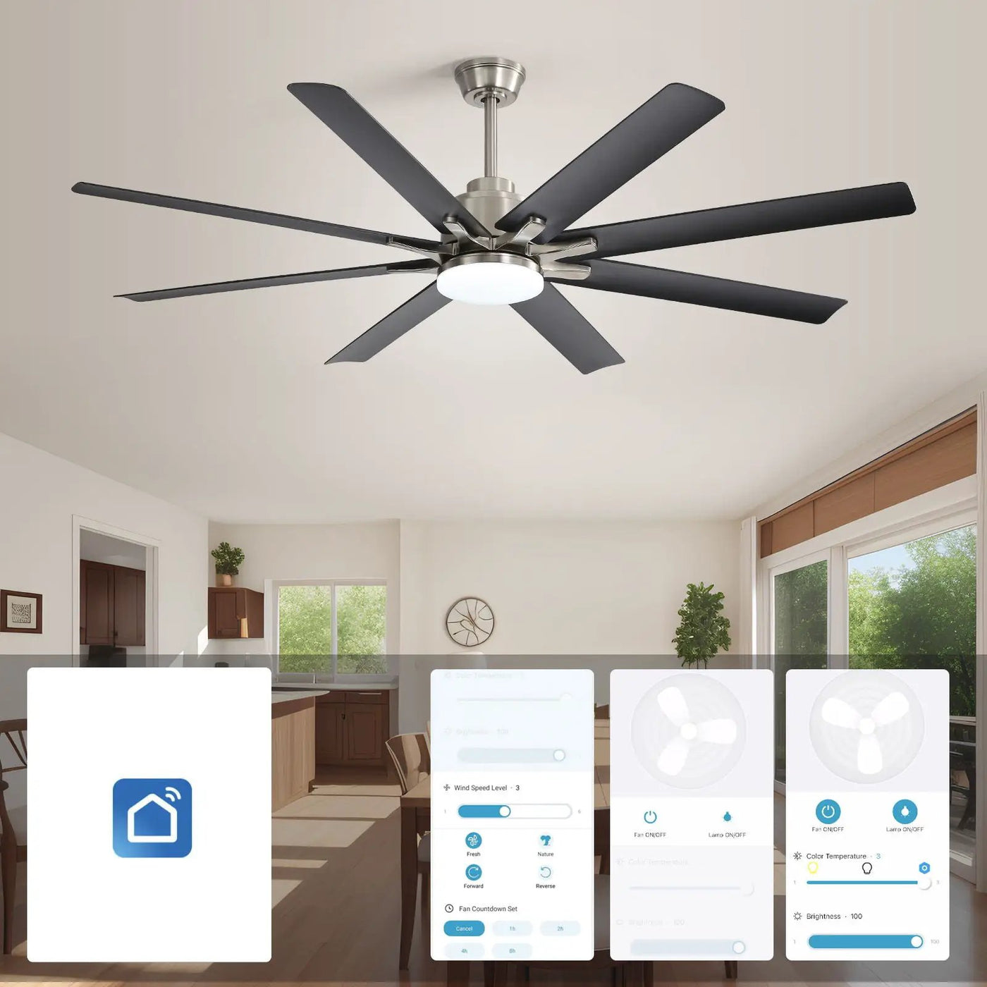 Ceiling Fan With Dimmable LED Light, 8 Blades, Reversible DC Motor, Remote Control by Unique Piece Furniture