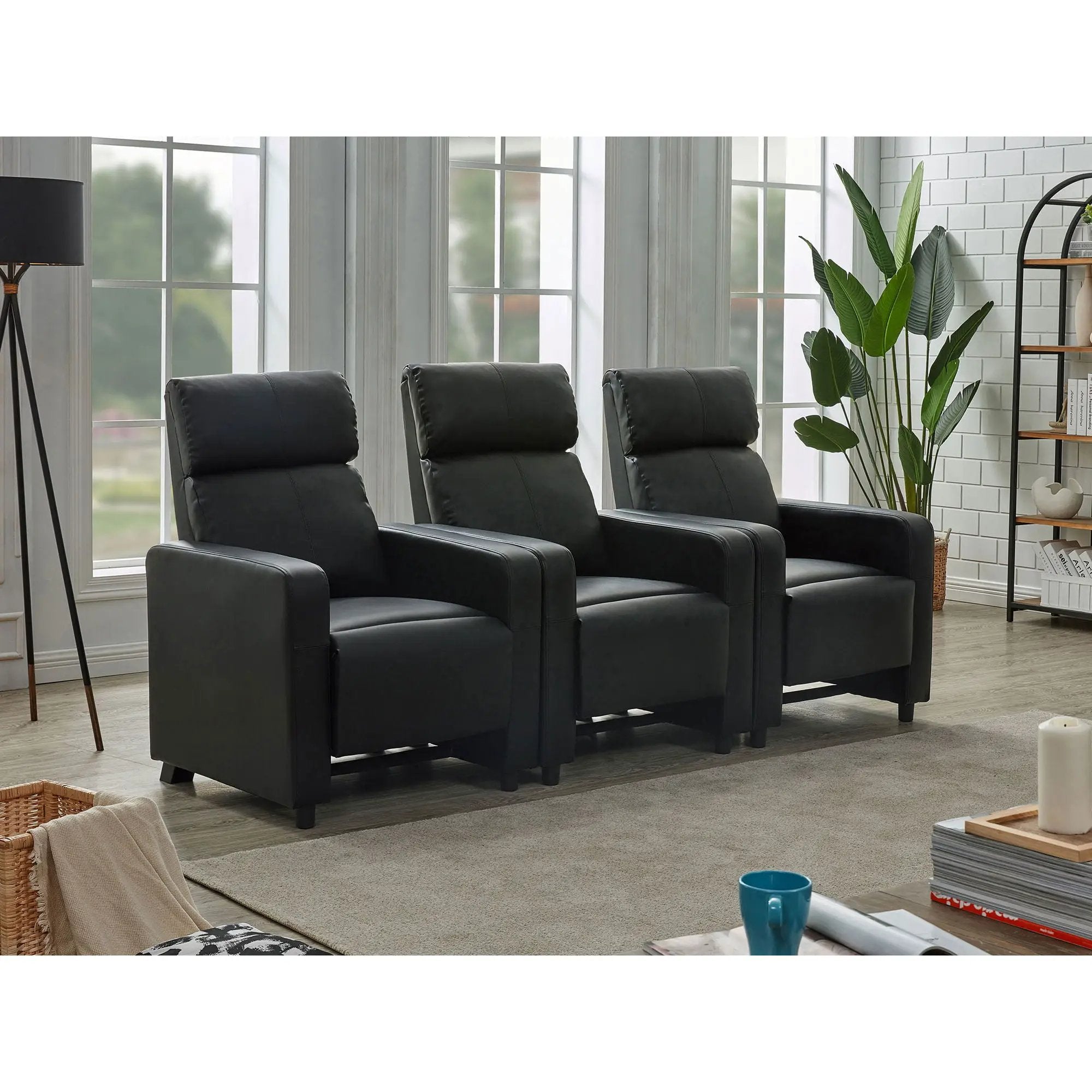 Warren - 3 Seater Reclining Home Theater - Black by HouseOfZazla