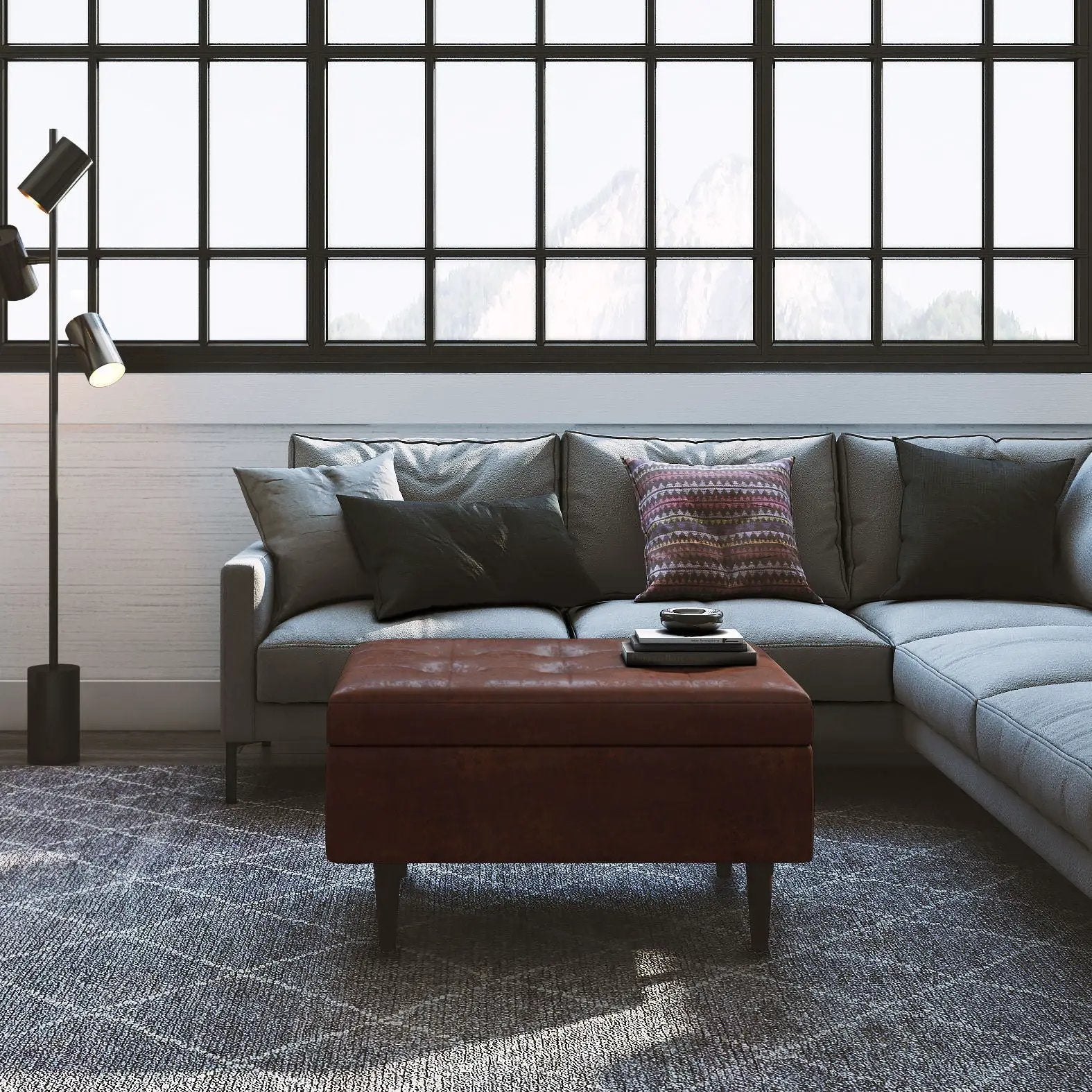 Shay - Large Square Coffee Table Storage Ottoman Mid-Century Style by Unique Piece Furniture