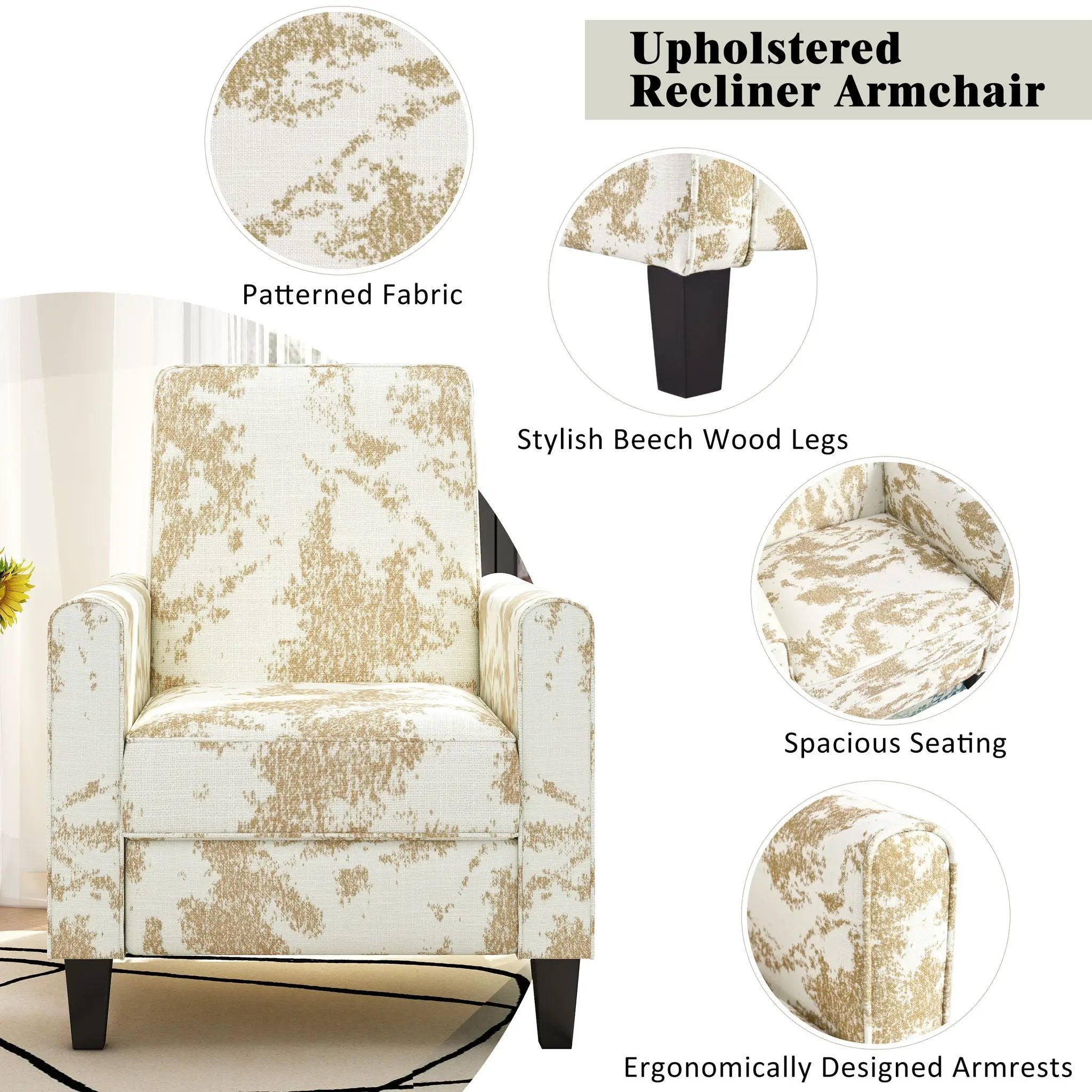 Push Back Upholstered Recliner Armchair by Unique Piece Furniture