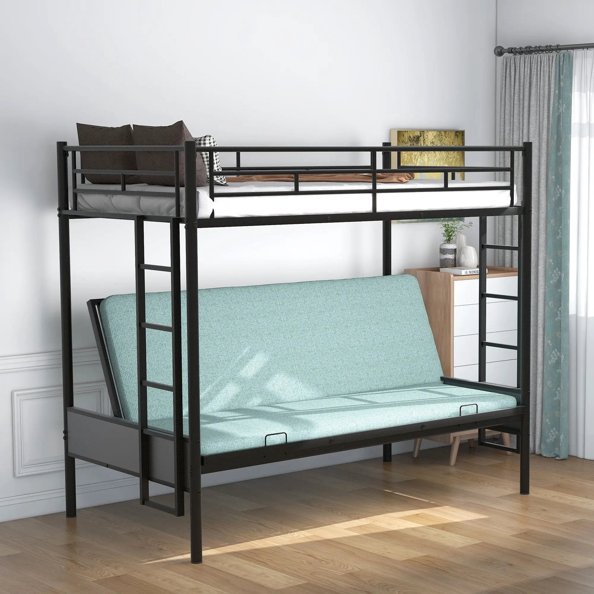 Twin Over Full Bunk Bed, Multifunction - Black by Unique Piece Furniture