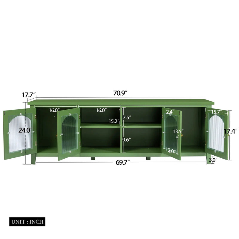 StylishTVcabinet Entertainment CenterTV Stand, TVconsoletable, Media Console, Solidwood Frame, Changhong Glass Door, Metal Handle by HouseOfZazla