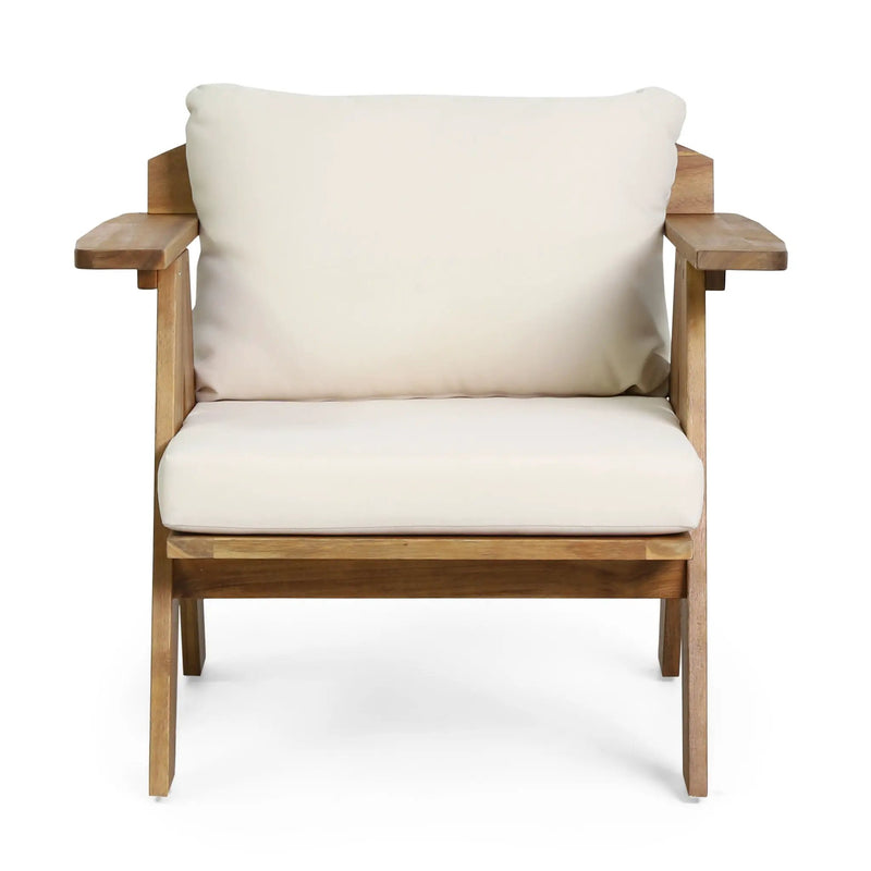 Outdoor Acacia Wood Club Chairs With Cushions (Set of 2) - Teak / Beige by HouseOfZazla