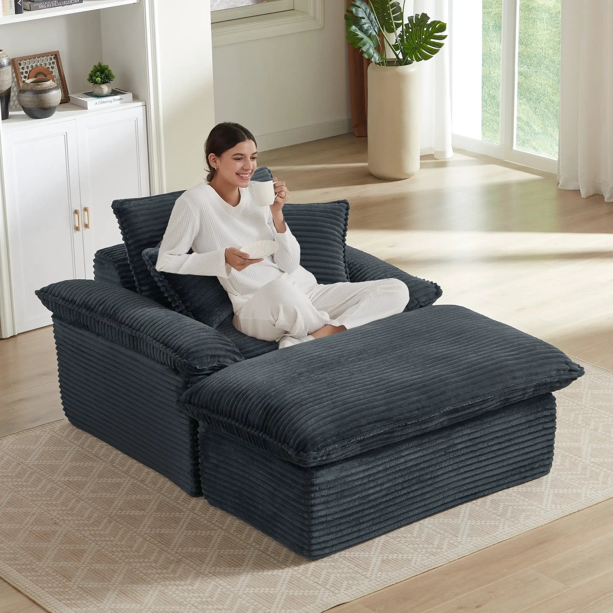 51.97 Inch Comfortable Single Seat Sofa with Unique Footrest Design by HouseOfZazla