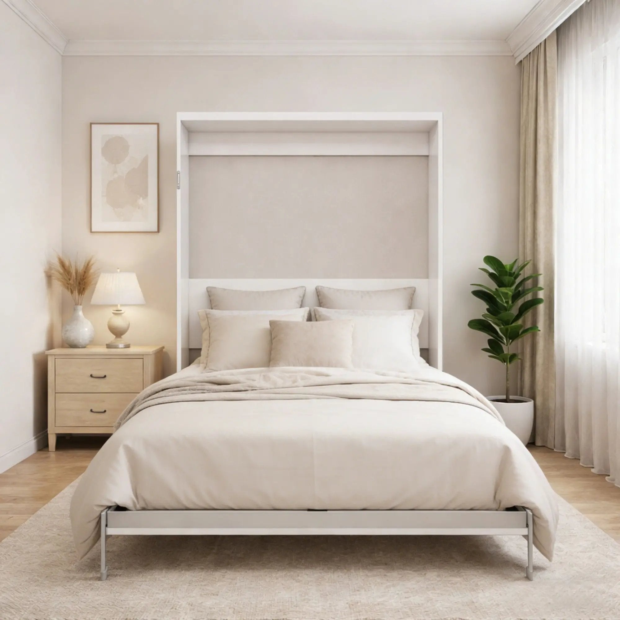 Queen Size Vertical Murphy Wall Cabinet Folding Bed With Automatic Legs - Gray by Unique Piece Furniture