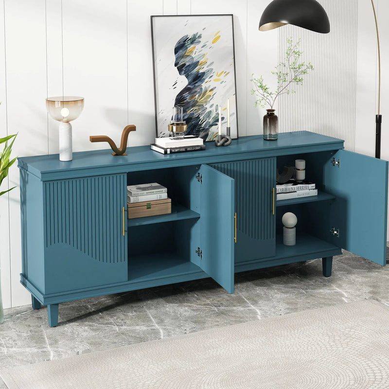 4 Door Cabinet, Large Storage For Living Room - Blue by Unique Piece Furniture