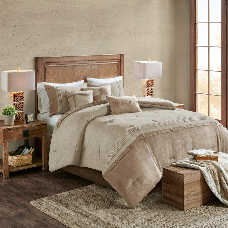 7 Piece Faux Suede Comforter Set Tan King by HouseOfZazla