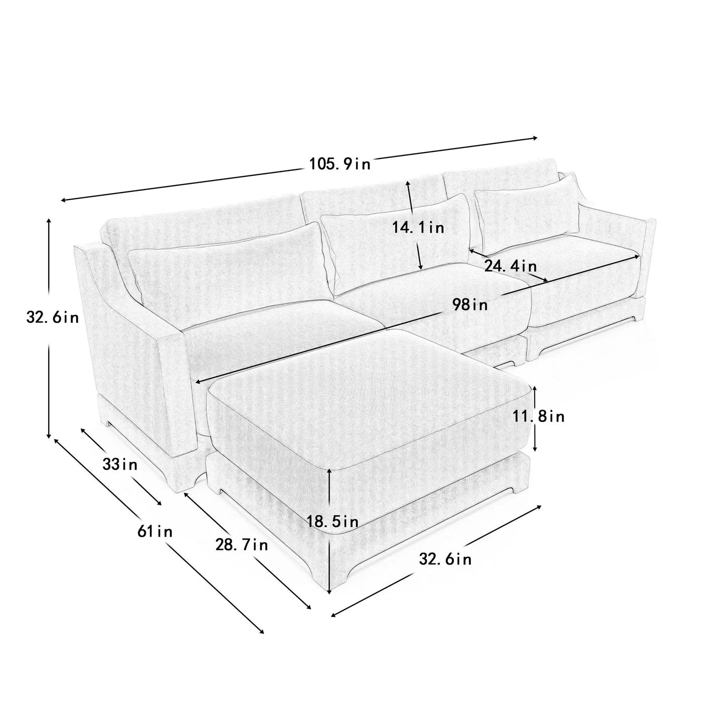 Stylish Sofa With Ottoman And Lumbar Pillows, Ergonomic Design by Unique Piece Furniture