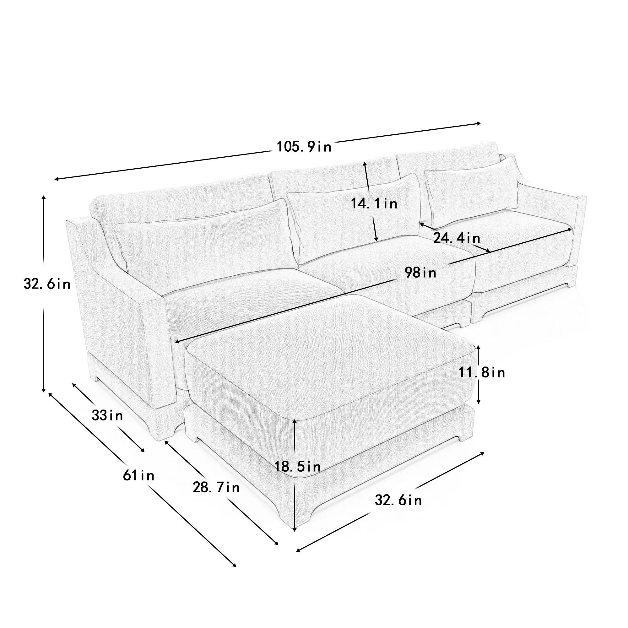 Stylish Sofa With Ottoman And Lumbar Pillows, Ergonomic Design by Unique Piece Furniture
