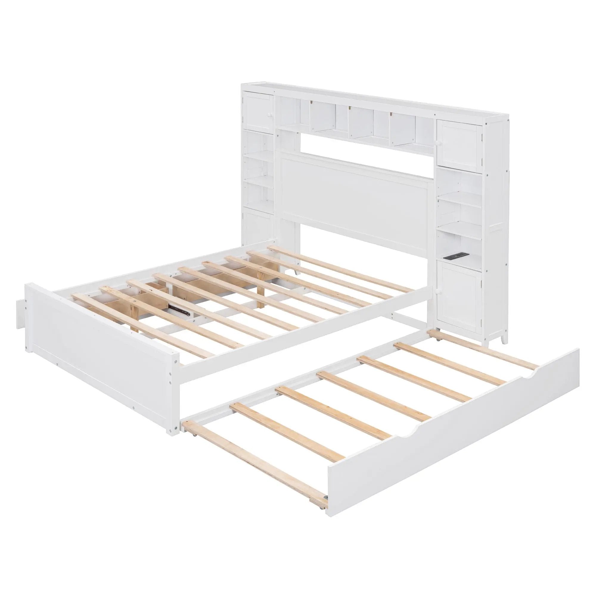 Bed With All In One Cabinet, Shelf And Sockets, Trundle by Unique Piece Furniture