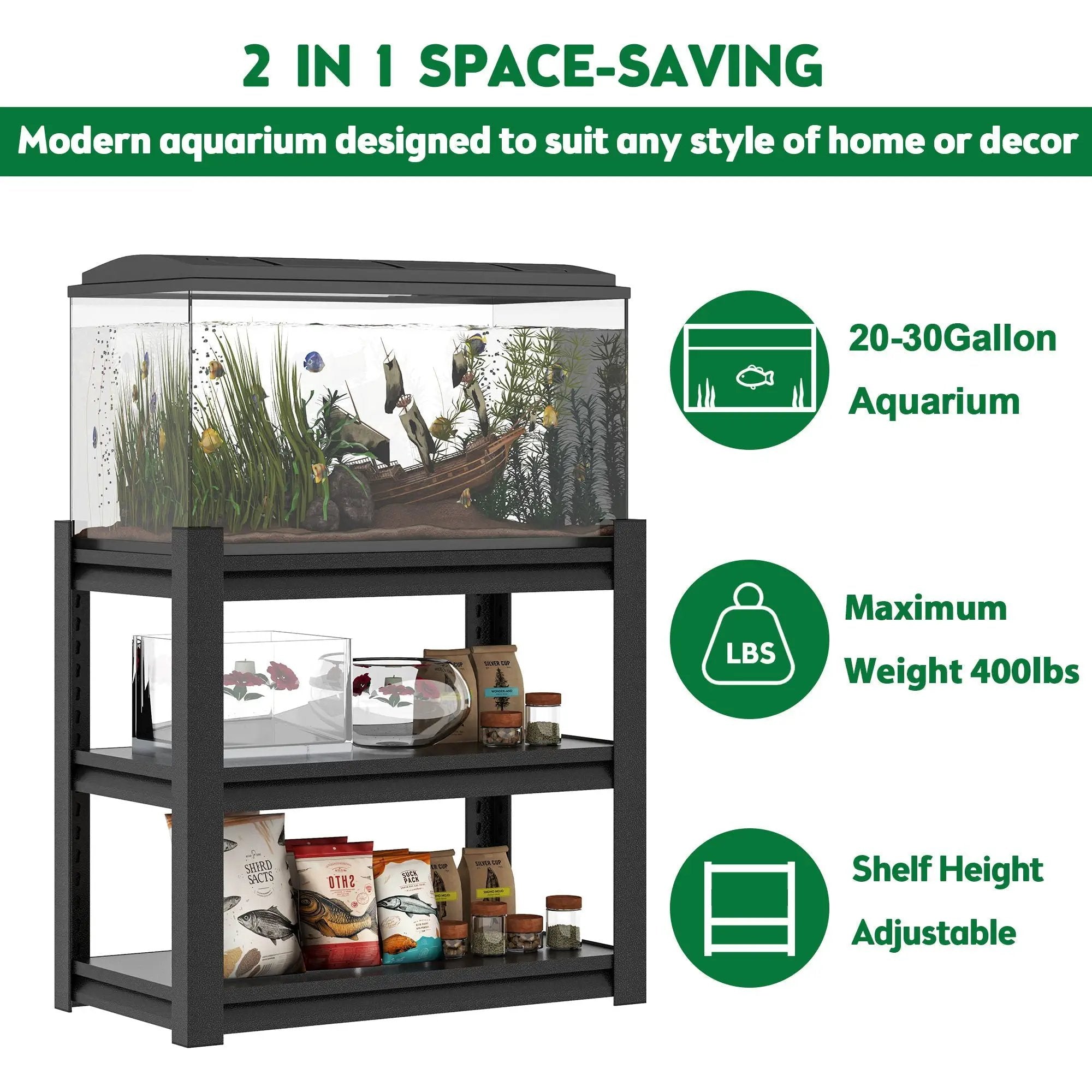 Stylish Metal rium Stand For 20 - 30 Gallon Tanks, 3 Tier Adjustable Shelf by Unique Piece Furniture