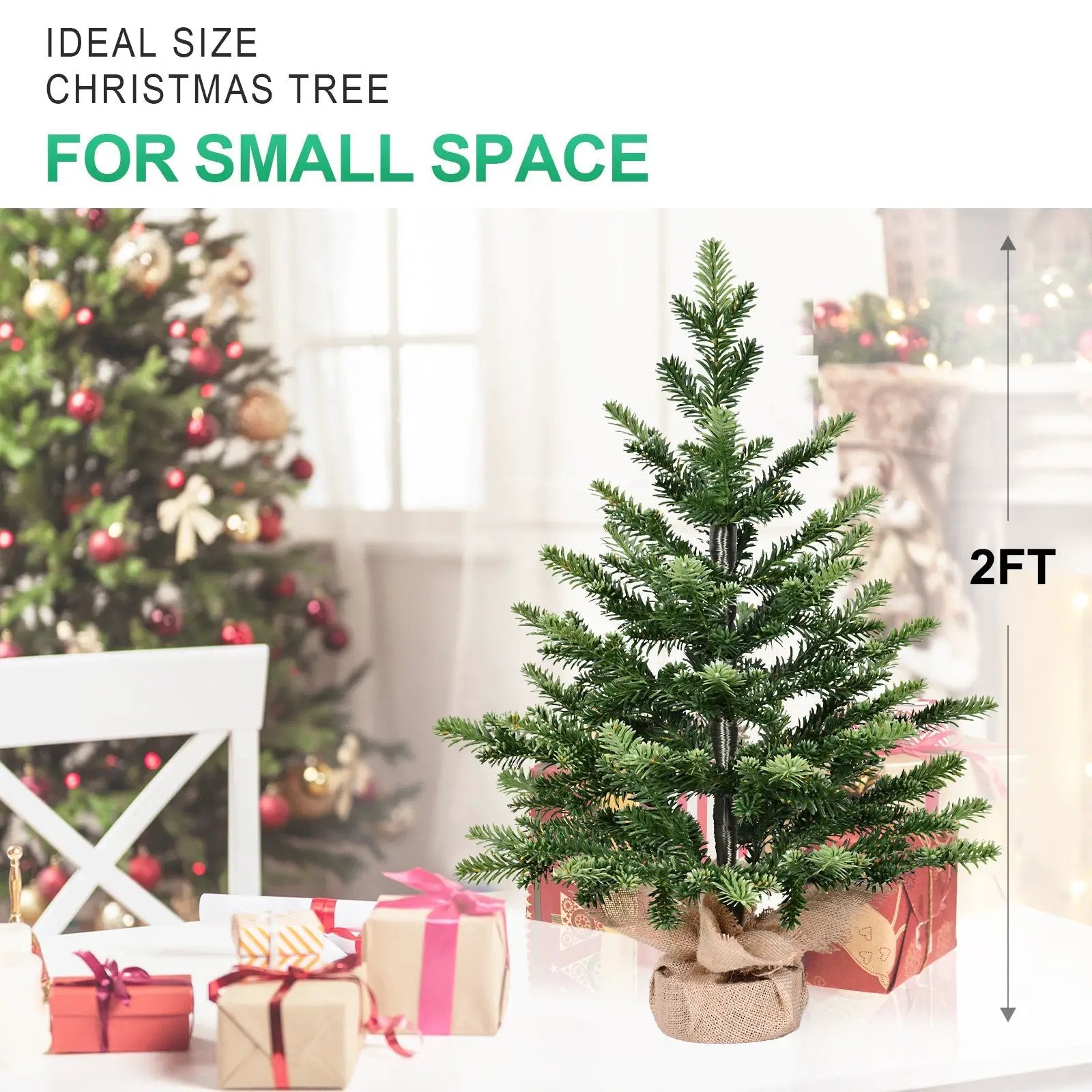 2FT Full PE Tabletop Christmas Tree with 230 Tips, Realistic by HouseOfZazla