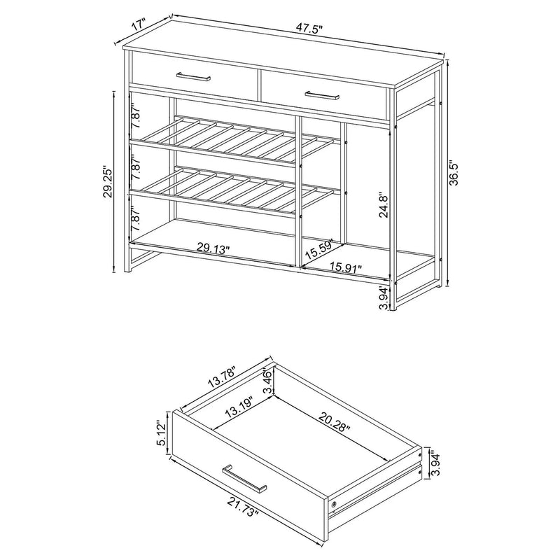 Ethel - 2 Drawer Home Bar Storage With Wine Rack - Oak by HouseOfZazla