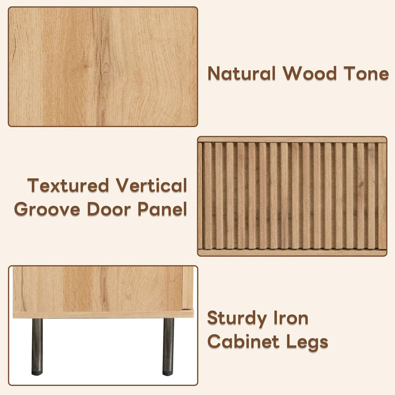 78" TV Stand For TVs Up To 85" With Closed Storage, Living Room Entertainment Center - Natural Wood by HouseOfZazla