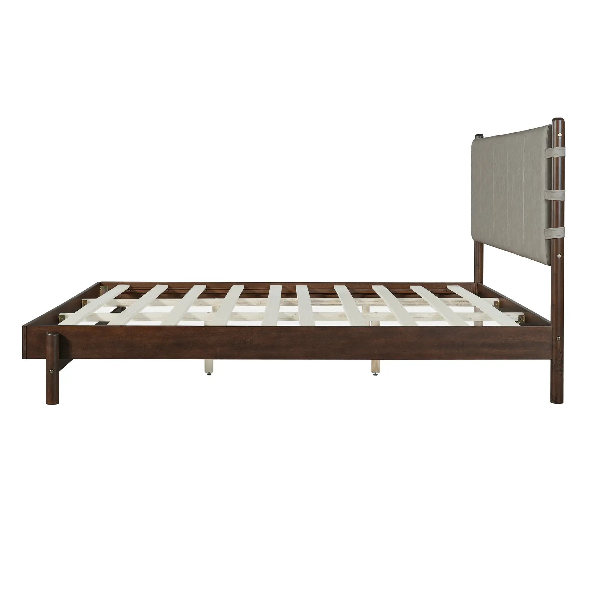 Premium Rubber Wood Platform Bed Frame, King Size with Headboard by HouseOfZazla