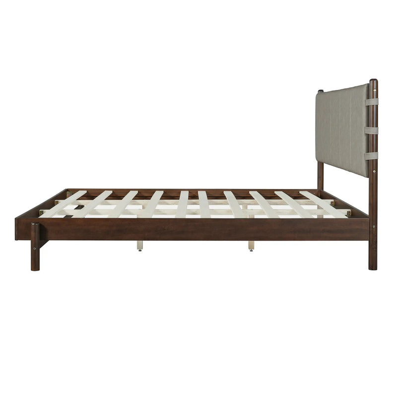Premium Rubber Wood Platform Bed Frame, King Size with Headboard by HouseOfZazla