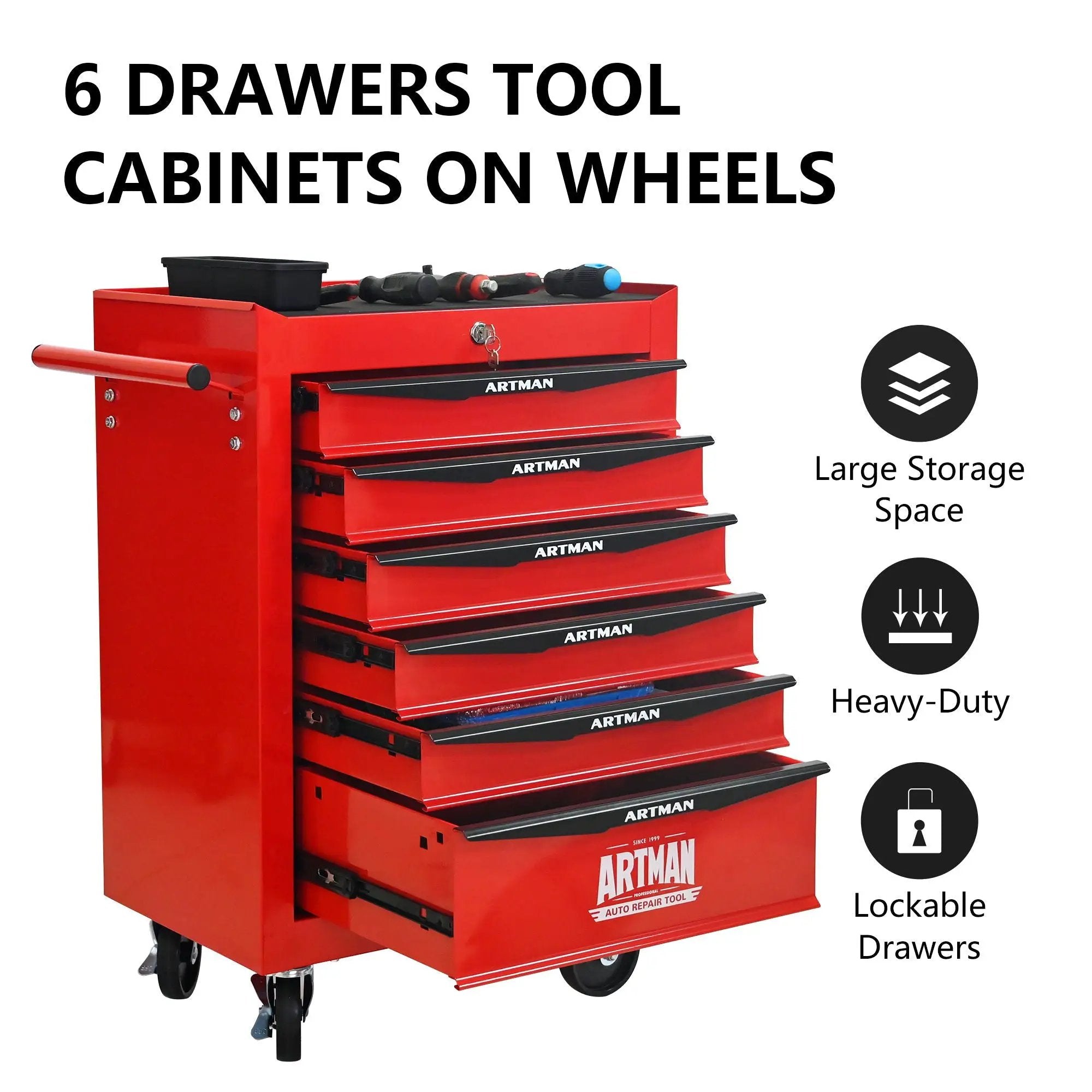 Rolling Metal Tool Chest With Drawers, Steel Storage Cabinet With Ball Bearing Slides by HouseOfZazla