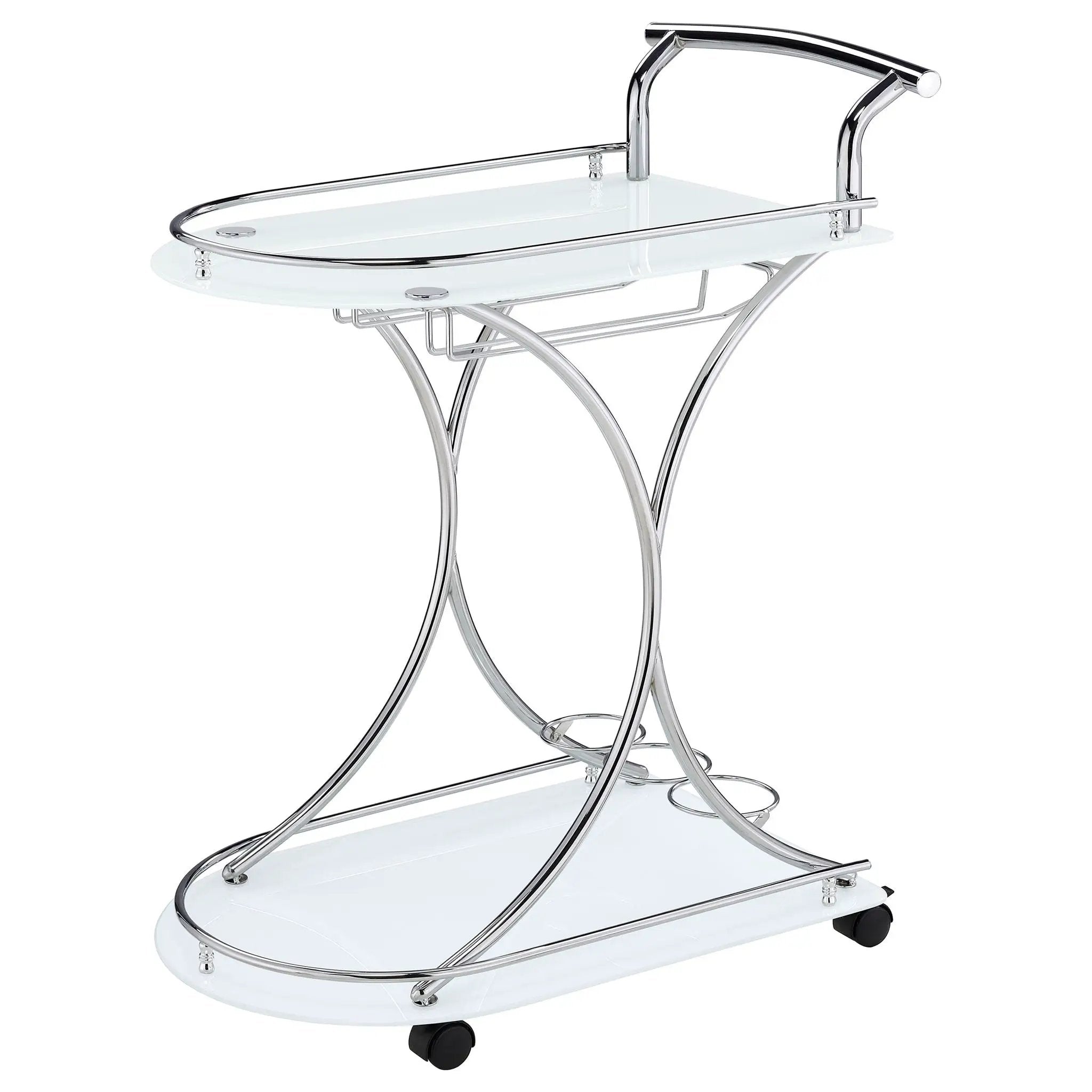 Elfman 2-tier Glass Shelf Metal Bar Cart White and Chrome by Unique Piece Furniture