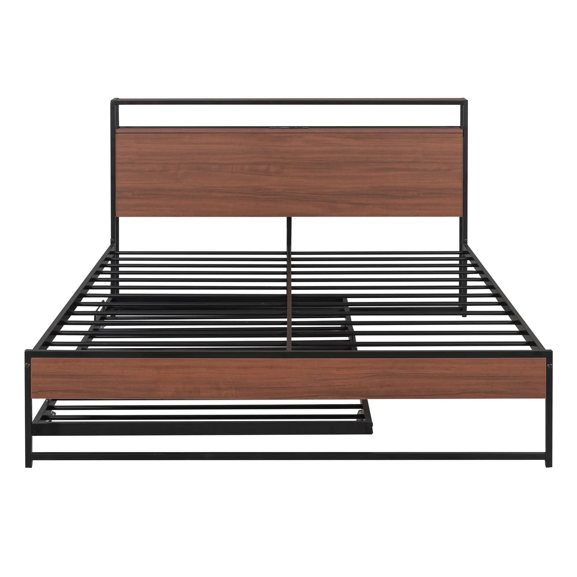 Platform Bed Frame With Trundle, USB Ports And Slat Support, No Box Spring Needed by Unique Piece Furniture
