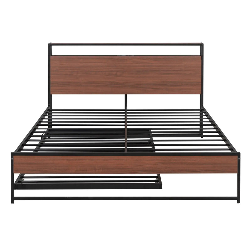 Platform Bed Frame With Trundle, USB Ports And Slat Support, No Box Spring Needed by HouseOfZazla