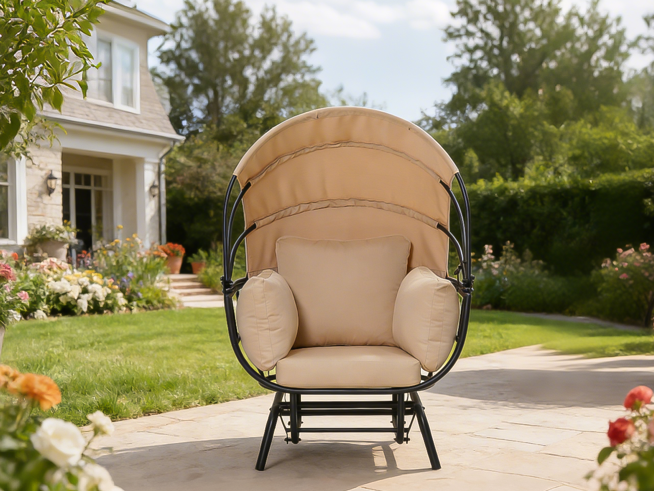 Sunnydaze Modern Luxury Egg Chair with Retractable Canopy - Taupe by HouseOfZazla